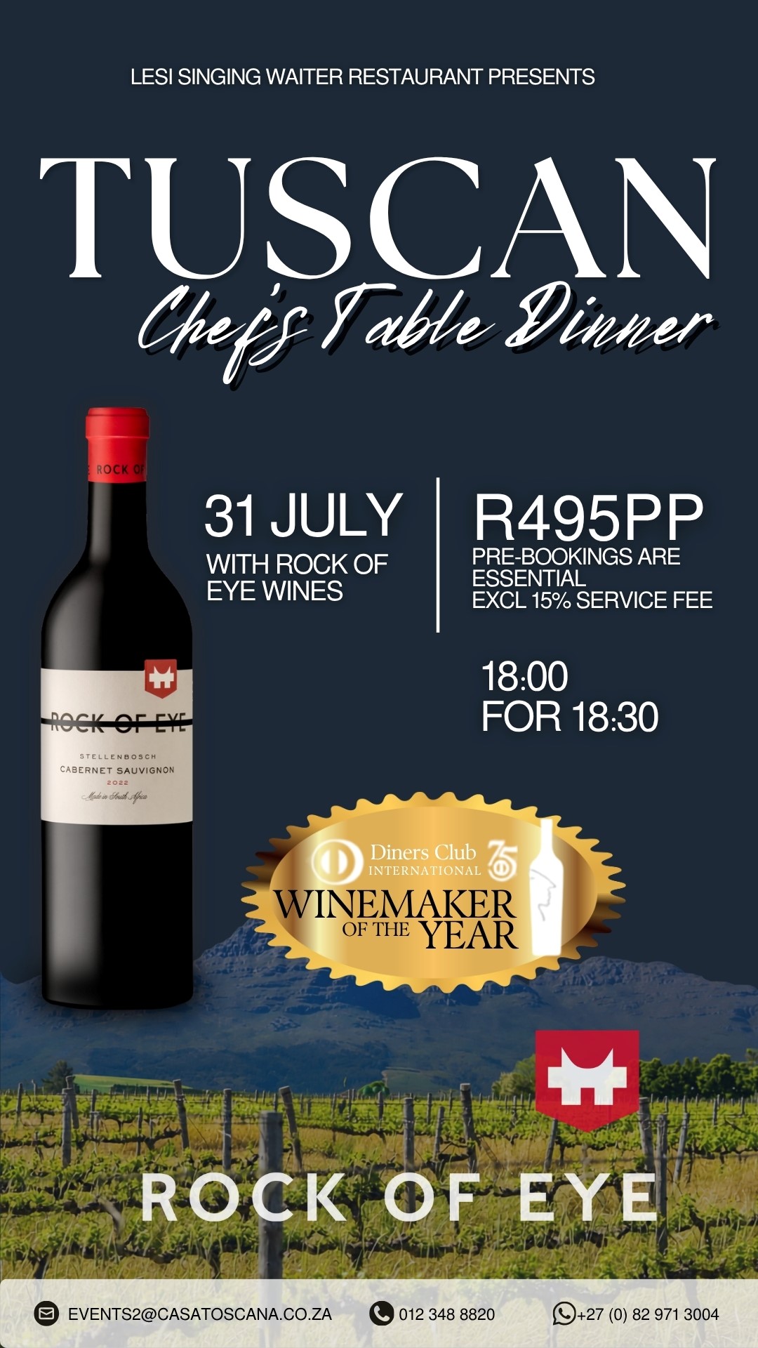 Tuscan Chef's Table dinner with Rock of Eye Wines