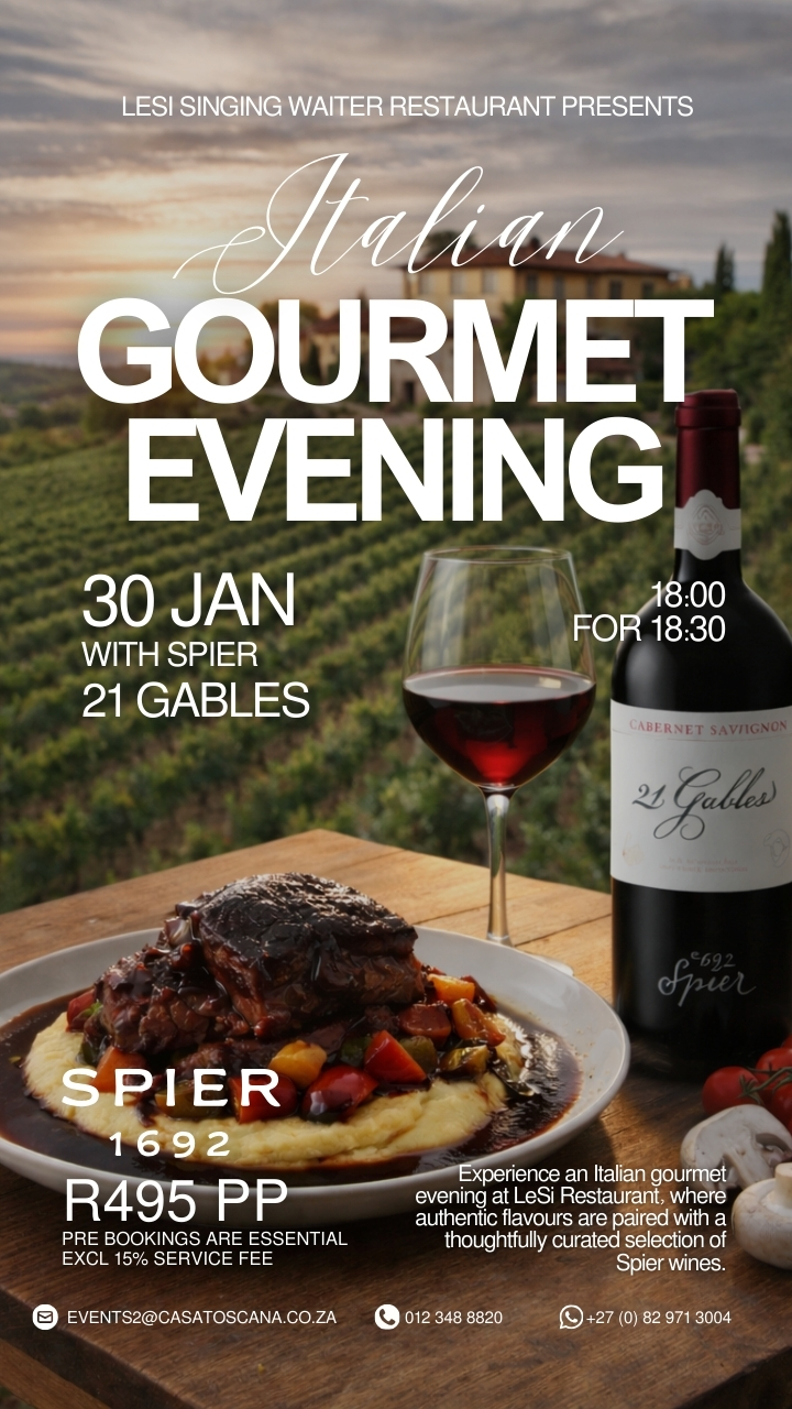 Italian Gourmet evening with Spier 21 Gables