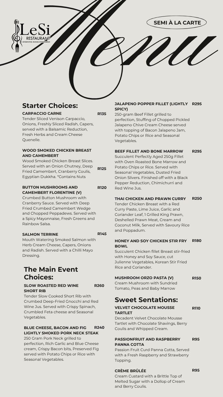 Semi À La Carte Menu EMAILER